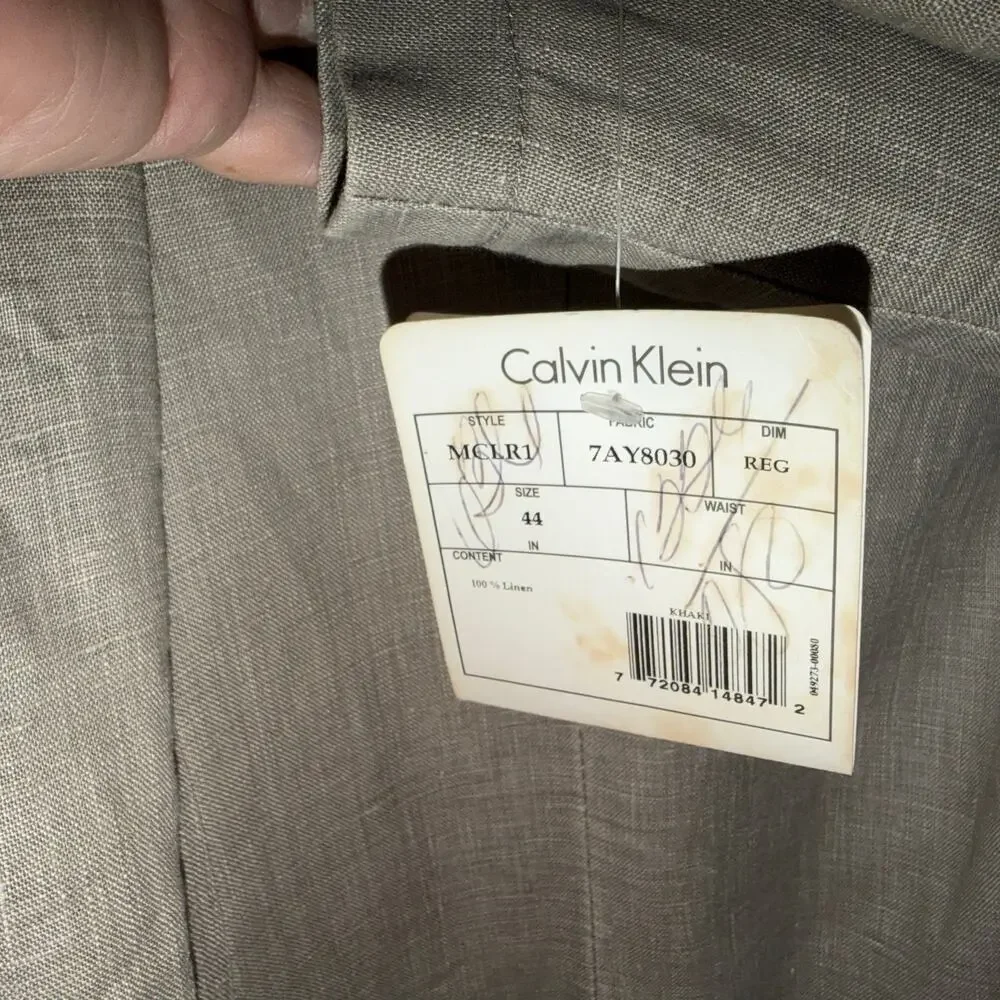 Calvin Klein 100% Linen Blazer 44R Khaki Lightweight Jacket - Picture 8 of 9